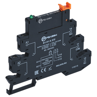 Интерфейсный модуль реле; 1 перекидной контакт 6А (~/= 230В AC/DC) винтовые зажимы
