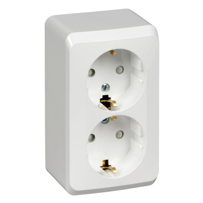 ЭТЮД О/У двойная РОЗЕТКА с заземлением со шторками 16А 250B, БЕЛЫЙ, Россия