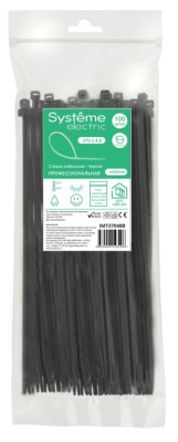 Стяжка кабельная нейлоновая 370х4.8 Чёрная (100шт) в пакете с замком ЗИП-ЛОК