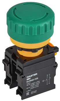 Кнопка "Грибок" поворот. с фикс. 1NO+1NC зелёная MASTER IEK