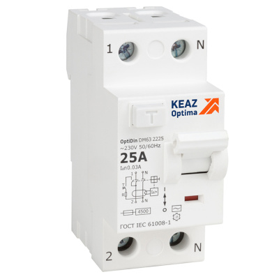 ВДТ без защиты от сверхтоков OptiDin DM63-2225-AC-4,5-УХЛ4 (2P, 25, 30mA)