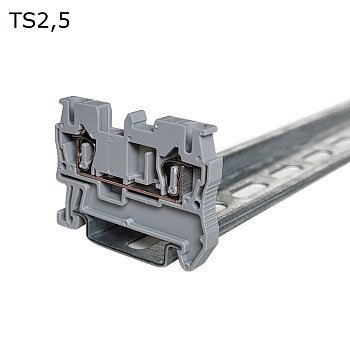 Клемма пружинная проходная 2 контакта 2,5 мм2, серая