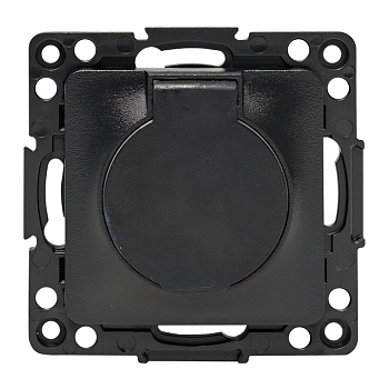 Стокгольм Механизм Розетки 1-местной с/з 16А черный с крышкой и защ. штор. IP44 EKF PROxima