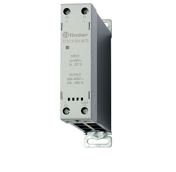 Модульное твердотельное реле; выход 30А (60…440В АС); питание 24В DC; Функция "Включ.при пересечении нуля"; ширина 22.5мм; клем.реле; степень защиты IP20