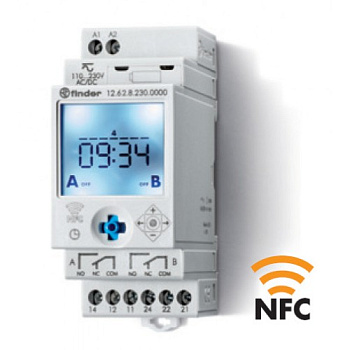 Реле времени цифровое недельное; монтаж на рейку 35мм; 2СO 16A; питание 110…230B AC/DC; NFC; ширина 35мм; степень защиты IP20