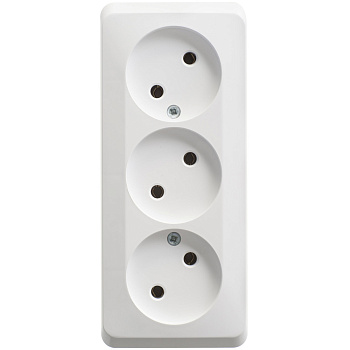 ЭТЮД О/У тройная РОЗЕТКА без заземления без шторок 16А 250В, БЕЛЫЙ, Россия