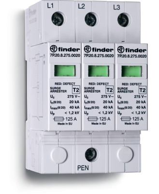 Устройство защиты от импульсных перенапряжений УЗИП тип 2 (3 варистора) для фотогальванических систем 1000В DC; модульный, без доп.контакта; степень защиты IP20