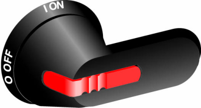 Ручка OHB65J6TE-RUH (черная) с символами на русском для управления через дверь рубильниками типа OT200..250 с индикацией ТЕСТ